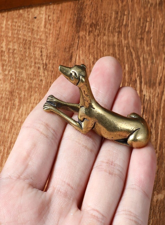 Yuanchu Vintage Solid Brass Miniature, Tiny 2.1" Long Brass Greyhound Figurine Delicate Greyhound Desk Ornament Lucky Solid Animal Dog Statue for Home Office Car Table Bookshelf Feng Shui Decor - Image 3